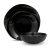 Andover Black 12 Piece Gold Rim Dinnerware Set, Service For 4