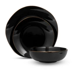 Andover Black 12 Piece Gold Rim Dinnerware Set, Service For 4