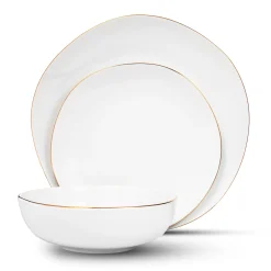 Andover White 12 Piece Gold Rim Dinnerware Set, Service For 4