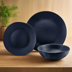Aspero Black Stoneware 12 Piece Dinnerware Set, Service For 4