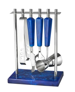 Azure Blue Resin & Stainless Steel 5 Piece Bar Tool Set