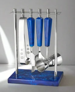Azure Blue Resin & Stainless Steel 5 Piece Bar Tool Set