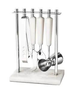 Azure Matte White Resin & Stainless Steel 5 Piece Bar Tool Set