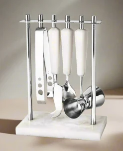 Azure Matte White Resin & Stainless Steel 5 Piece Bar Tool Set