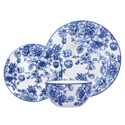 Banbury Blue Porcelain 12 Piece Dinnerware Set, Service For 4