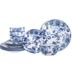 Banbury Blue Porcelain 12 Piece Dinnerware Set, Service For 4