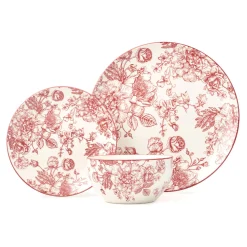 Banbury Crimson Porcelain 12 Piece Dinnerware Set, Service For 4