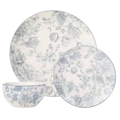 Banbury Grey Porcelain 12 Piece Dinnerware Set, Service For 4