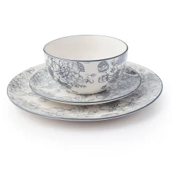 Banbury Grey Porcelain 12 Piece Dinnerware Set, Service For 4