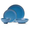 Beaumont Blue Stoneware Gold Rim 16 Piece Dinnerware Set, Service for 4