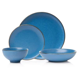 Beaumont Blue Stoneware Gold Rim 16 Piece Dinnerware Set, Service for 4