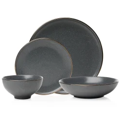 Beaumont Grey Gold Rim 16 Piece Dinnerware Set, Service for 4