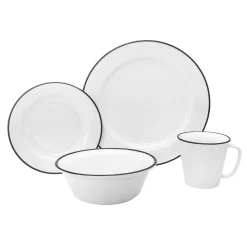 Bistro Black Rim Porcelain 16 Piece Dinnerware Set, Service For 4