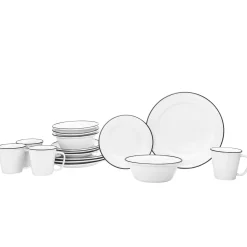 Bistro Black Rim Porcelain 16 Piece Dinnerware Set, Service For 4
