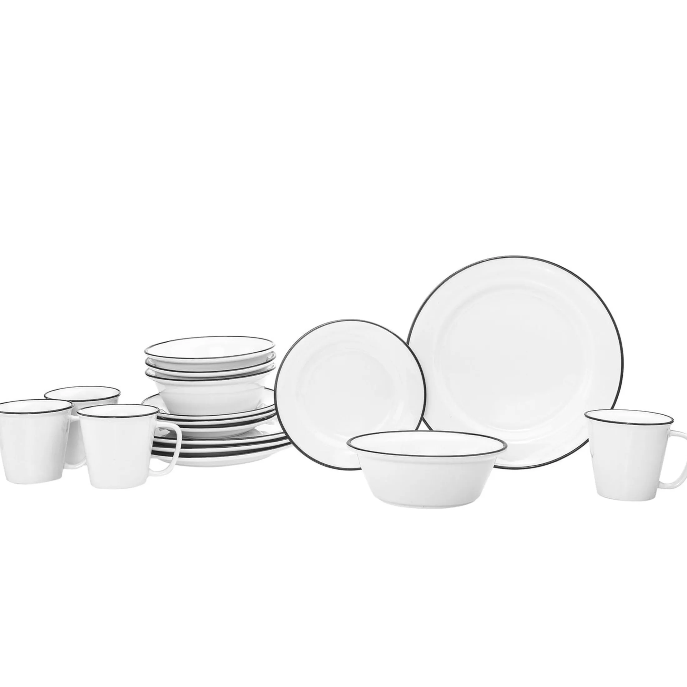 Bistro Black Rim Porcelain 16 Piece Dinnerware Set, Service For 4