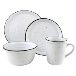 Bistro Black Rim Stoneware 16 Piece Dinnerware Set, Service For 4