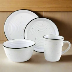 Bistro Black Rim Stoneware 16 Piece Dinnerware Set, Service For 4