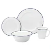 Bistro Blue Rim Porcelain 16 Piece Dinnerware Set, Service For 4