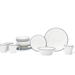Bistro Blue Rim Porcelain 16 Piece Dinnerware Set, Service For 4