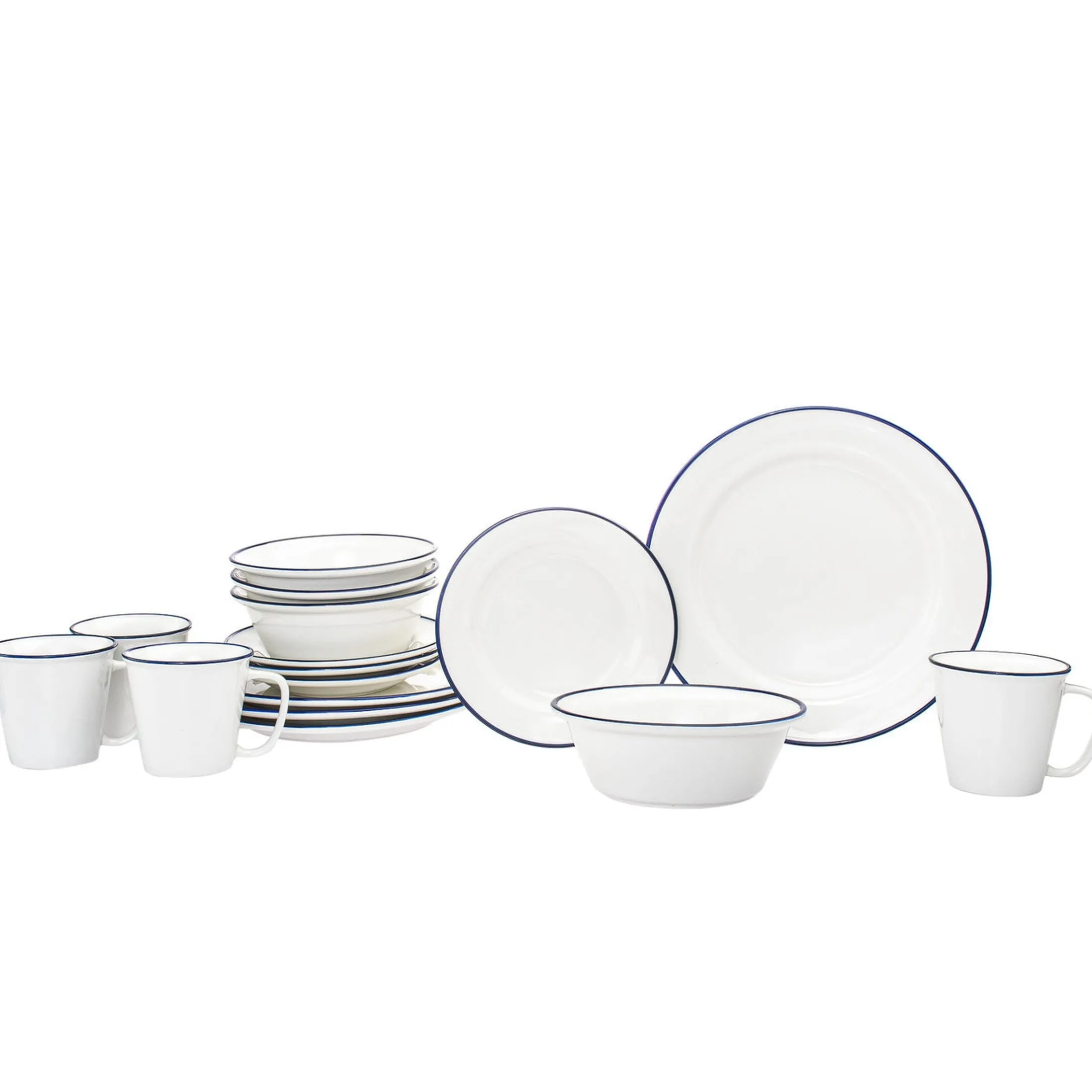 Bistro Blue Rim Porcelain 16 Piece Dinnerware Set, Service For 4