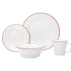 Bistro Red Rim Porcelain 16 Piece Dinnerware Set, Service For 4