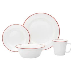 Bistro Red Rim Porcelain 16 Piece Dinnerware Set, Service For 4