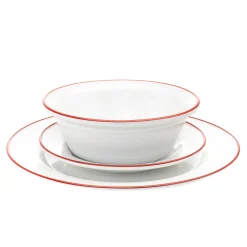 Bistro Red Rim Porcelain 16 Piece Dinnerware Set, Service For 4