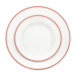 Bistro Red Rim Porcelain 16 Piece Dinnerware Set, Service For 4