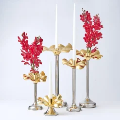 Blossom Platinum & Gold Tapered Candle Holder 15.75"