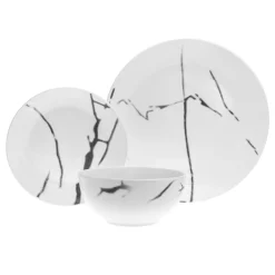 Boulon Black Porcelain 12 Piece Dinnerware Set, Service For 4