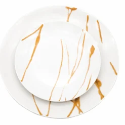 Boulon Gold Porcelain 12 Piece Dinnerware Set, Service For 4