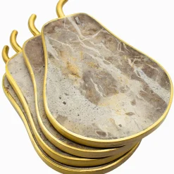 Brown Marble Pear Coaster Set