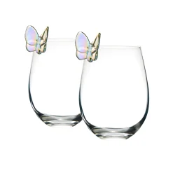 Butterfly Iridescent Stemless Wine, Set of 2