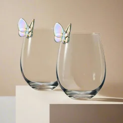 Butterfly Iridescent Stemless Wine, Set of 2
