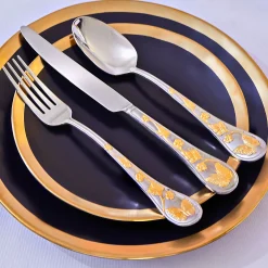 Butterfly Sandblast 24kt Gold Plated 18/10 Stainless Steel 20 Piece Flatware Set, Service For 4
