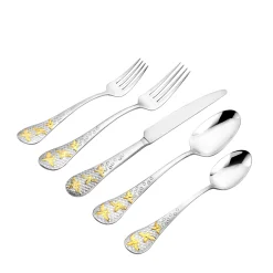 Buzz 24kt Gold Plated 18/10 Stainless Steel 20 Piece Flatware Set, Service For 4