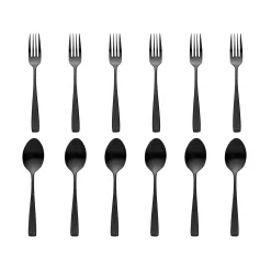Chisel Matte Black 18/10 Stainless Steel 12 Piece Flatware Set, Service For 6