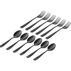 Chisel Matte Black 18/10 Stainless Steel 12 Piece Flatware Set, Service For 6