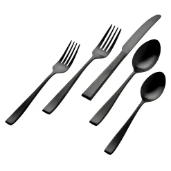 Chisel Mirrored Black 18/0 Stainless Steel 20 Piece Flatware Set, Service For 4