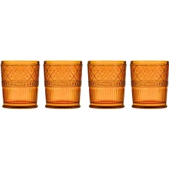 Claro Amber Double Old Fashion, Set of 4