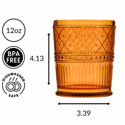 Claro Amber Double Old Fashion, Set of 4
