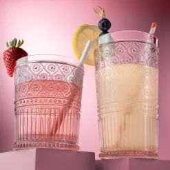 Claro Pink Acrylic Highball & Double Old Fashion, Set of 12