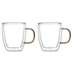 Coffee Double Wall Gold Handle Mug, Set of 2