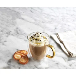 Coffee Double Wall Gold Handle Mug, Set of 2