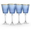 Cristine Blue Gold Rim Red Wine Glass, Set of 4