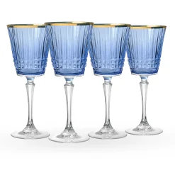 Cristine Blue Gold Rim Red Wine Glass, Set of 4