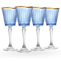 Cristine Blue Gold Rim White Wine Glass, Set of 4
