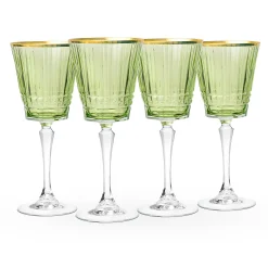 Cristine Green Gold Rim Red Wine Glass, Set of 4