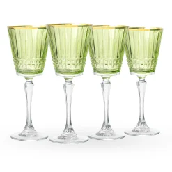 Cristine Green Gold Rim White Wine Glass, Set of 4