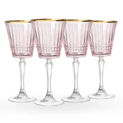 Cristine Pink Gold Rim Red Wine Glass, Set of 4